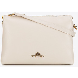 Listonoszka z gładkiej skóry naturalnej trójkomorowa kremowa