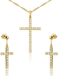 Srebrny pozłacany zestaw biżuterii krzyżyki z cyrkoniami