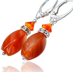 Karneol Kryształy Fireopal Piękne Kolczyki Srebro