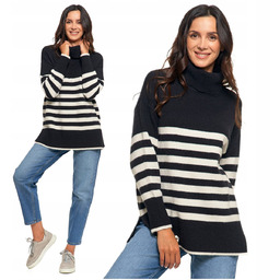 SWETER DAMSKI w Paski Golf Luźny Wygodny Beżowy