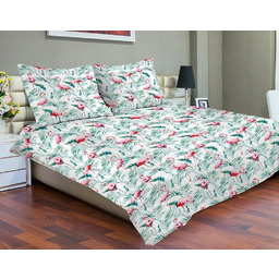 Matex Pościel satynowa 160x200 15A Premium flamingi liście