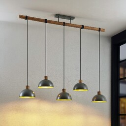 Lampa Wisząca Lindby, Durbis, ściemnialny, szary, kuchnia, drewno,