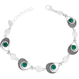 Srebrna bransoletka z zielonym malachitem 18-21 cm pr.