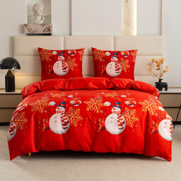 Pościel bożonarodzeniowa z bawełny syntetycznej czerwona w bałwanki