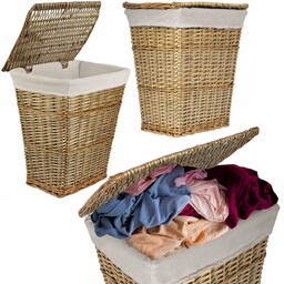 Kosz Na Pranie Wiklinowy Łazienkowy 46L Zamykany Nowoczesny