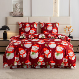 Pościel bożonarodzeniowa z bawełny syntetycznej czerwona w bałwanki