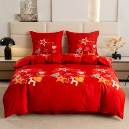 Pościel bożonarodzeniowa z bawełny syntetycznej czerwona w renifery