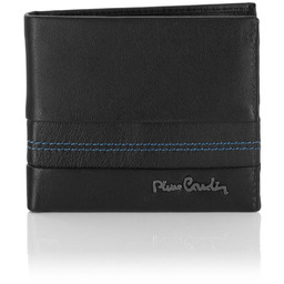 Mały skórzany portfel męski z przeszyciami Pierre Cardin