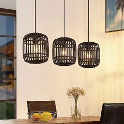 Lampa Wisząca Lindby, Canyana, ściemnialny, czarny, salon, drewno,