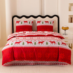 Pościel bożonarodzeniowa z bawełny syntetycznej biało-czerwona w renifery