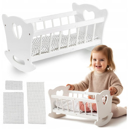 DREWNIANE ŁÓŻECZKO DLA LALKI DUŻA KOŁYSKA POŚCIEL KOŁDERKA