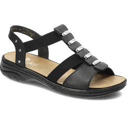 Rieker Czarne Sandały Wygodne Skórzane Buty