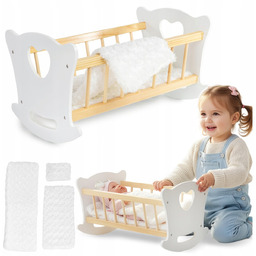 DREWNIANE ŁÓŻECZKO DLA LALKI DUŻA KOŁYSKA POŚCIEL KOŁDERKA