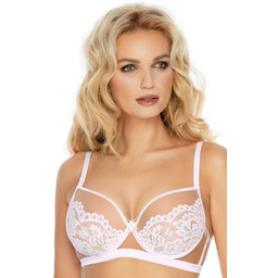 Biustonosz Push Up Koronkowy Super Modelujący Cielisty Tiulowy