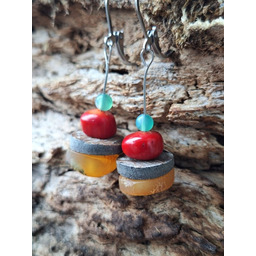 Pakamera Kolczyki z koralem i bursztynem