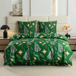 Pościel bożonarodzeniowa z bawełny syntetycznej zielona w choinki