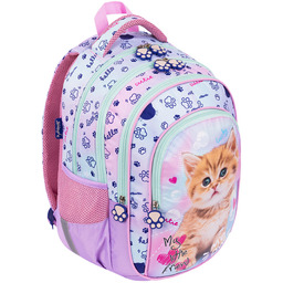 Plecak szkolny dla dziewczynki, kot, fioletowy, St.Majewski