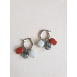 Pakamera Kolczyki TRIO jaspis czerwony, agat mszysty, akwamaryn