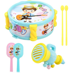 INSTRUMENTY MUZYCZNE SENSORYCZNE MALUCHA BĘBENEK + GRZECHOTKI KOLORY