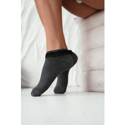 Stopki damskie ciemno szare gładkie z czarną koronką
