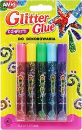 KLEJ Z BROKATEM 10,5ML x 5KOLORÓW AMOS KONFETTI