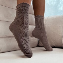 Milena Eleganckie damskie skarpety bawełniane AŻUR codzienne, koronkowe