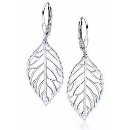 Eleganckie wiszące rodowane srebrne kolczyki celebrytki listki liście