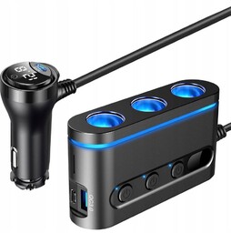 Samochodowy rozdzielacz 3x gniazdo zapalniczki +2x Usb-c Pd