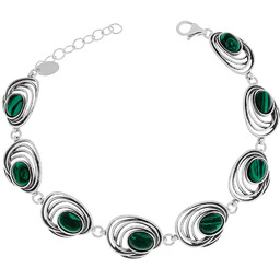 Srebrna bransoletka z zielonymi malachitami 19-22 cm pr.