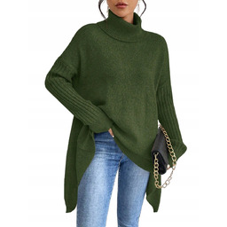 SHEIN ZIELONY GOLF OVERSIZE LUŹNY SWETER Z DŁUGIM