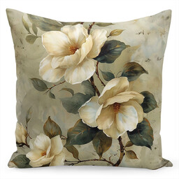 Poszewka oliwkowa w kremowe kwiaty magnolii JMAC-10 Mariall