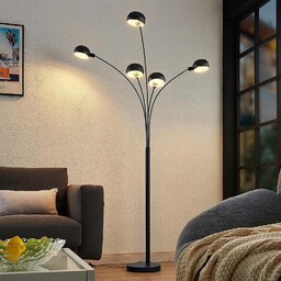 Lampa stojąca Lindby Jewa, czarna, metal, 5-punktowa, E14