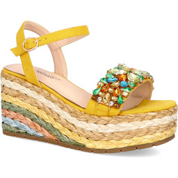 Modne sandały na koturnie - SCAVIOLA S-251 ŻÓŁTE