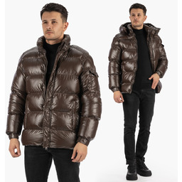 Kurtka Męska Zimowa Pikowana Puchowa Z Odpinanym Kapturem