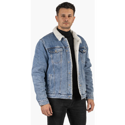 Katana Męska Jeansowa Kurtka z Kożuchem Oversize Niebieska