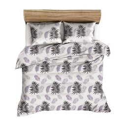 KARO Pościel z kory 140x200 biała fioletowa liście