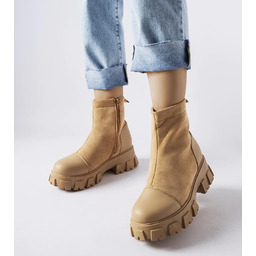 Beżowe workery eko-zamsz z bieżnikiem Milo-41