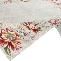 Eurofirany Obrus 100x100 gobelinowy naturalny czerwony kwiaty 1182