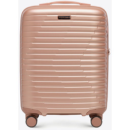 Walizka kabinowa z polikarbonu w poziome żebrowanie różowe