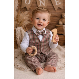 Garnitur ubranko kamizelka roczek chrzest sesja kratka Handmade