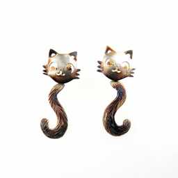 Stefany koty brązowe - kolczyki srebrne
