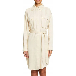 ESPRIT KREMOWA SUKIENKA KOSZULOWA Z KIESZENIAMI I PASKIEM