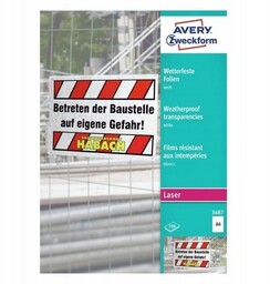 Folia wodoodporna A4 AVERY ZWECKFORM do drukarek laserowych