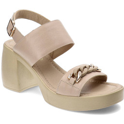 Chebello Beżowe Sandały Modne Skórzane Obuwie