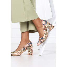 Różowe czółenka skórzane na klocku wzór wężowy PRODUKT