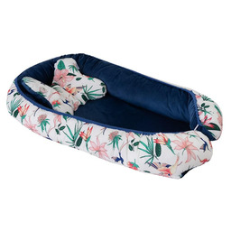 Babymatex Gniazdko niemowlęce Velvet kokon kwiaty granatowy biały