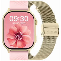 Smartwatch męski Gravity GT15-7 złota bransoleta mesh różowy