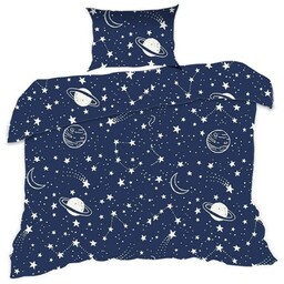 Pościel bawełniana 140x200 Kids 24 granatowa gwiazdozbiór planety