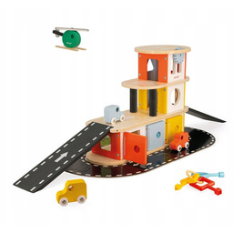 Drewniany garaż piętrowy z 4 akcesoriami Janod