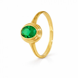 Złoty Pierścionek z Szmaragdem Syntetycznym Złoto 585 PR.01445